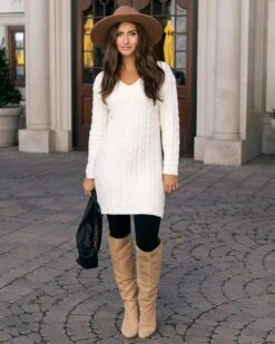 Cloud Cabled Cream Sweater Dress -Active Aura Shop CloudCabledSweaterDress 5