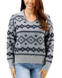 Cloud Mixed Grey Intarsia Knit Sweater -Active Aura Shop CloudIntarsiaKnitSweater 2