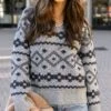 Cloud Mixed Grey Intarsia Knit Sweater