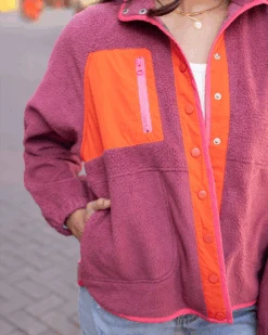 Berry/Orange Colorblock Fleece Jacket -Active Aura Shop ColorblockFleeceJacket BerryOrange 15