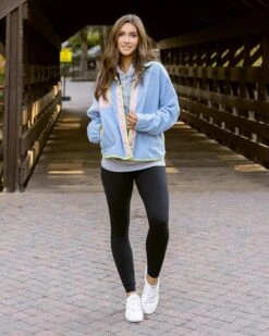 Blue/Blush Colorblock Fleece Jacket -Active Aura Shop ColorblockFleeceJacket BlueBlush 2