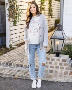 Oversized Comfy Knit Light Grey Cardigan -Active Aura Shop ComfyKnitCardigan LightGrey 8