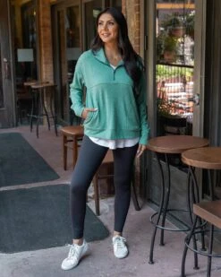 Cool Day Glade Green Quarter Zip Pullover -Active Aura Shop CoolDayQuarterZipPullover GladeGreen 5