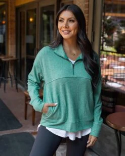Cool Day Glade Green Quarter Zip Pullover -Active Aura Shop CoolDayQuarterZipPullover GladeGreen 9