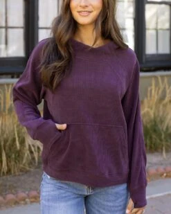 Corded Aubergine Pullover Hoodie - FINAL SALE