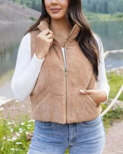 Corduroy Camel Puffer Vest - FINAL SALE