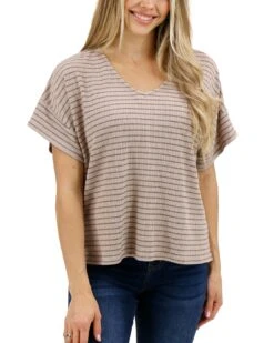 Coziest Tan And Black Stripe Dolman Lounge Top 18 Coziest Tan And Black Stripe Dolman Lounge Top -Active Aura Shop CoziestLoungeDolmanTop TanBlack 1