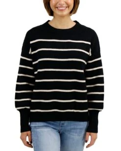 Crew Neck Black Striped Sweater -Active Aura Shop CrewNeckStripedSweater BlackStripe 1