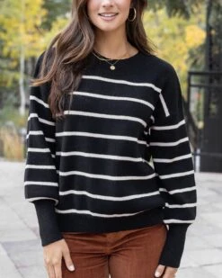 Crew Neck Black Striped Sweater