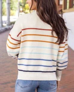 Crew Neck Ivory/Multi Striped Sweater -Active Aura Shop CrewNeckStripedSweater IvoryMultiStripe 10