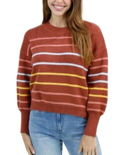 Crew Neck Terracotta Striped Sweater -Active Aura Shop CrewNeckStripedSweater TerracottaStripe 1