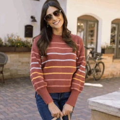 Crew Neck Terracotta Striped Sweater -Active Aura Shop CrewNeckStripedSweater TerracottaStripe 6