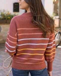 Crew Neck Terracotta Striped Sweater -Active Aura Shop CrewNeckStripedSweater TerracottaStripe 7