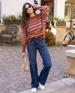 Crew Neck Terracotta Striped Sweater -Active Aura Shop CrewNeckStripedSweater TerracottaStripe 8