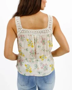 Ivory Floral Crochet Trim Cami -Active Aura Shop CrochetTrimCami IvoryFloral 2
