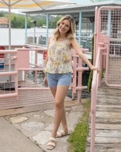 Ivory Floral Crochet Trim Cami -Active Aura Shop CrochetTrimCami IvoryFloral 4