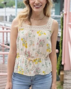 Ivory Floral Crochet Trim Cami