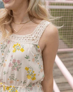 Ivory Floral Crochet Trim Cami -Active Aura Shop CrochetTrimCami IvoryFloral 7