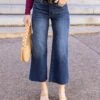 Cropped Wide Leg Waist Shaper Jeans In Medium Dark Wash -Active Aura Shop CroppedWideLegWaistShaperJeans MediumWash 5