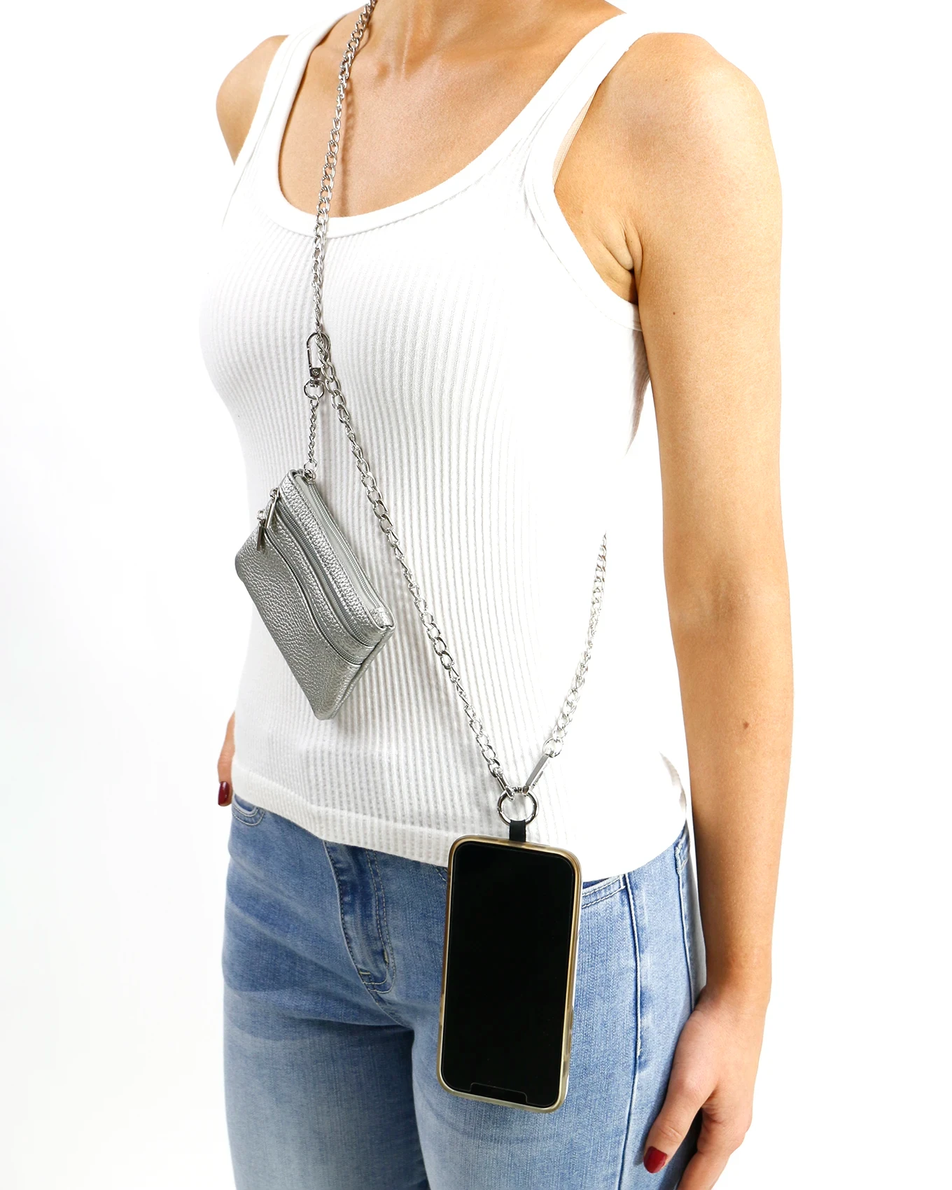 Silver Crossbody Cell Phone Chain W/ Wallet 6 Silver Crossbody Cell Phone Chain W/ Wallet - Image 4