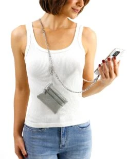 Silver Crossbody Cell Phone Chain W/ Wallet