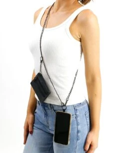 Chrome Black Crossbody Cell Phone Chain W/ Wallet -Active Aura Shop CrossBodyCellPhoneChainWithWallet 52