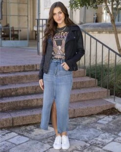 Mid-Wash Denim Midi Skirt - FINAL SALE -Active Aura Shop DenimMidiSkirt MidWash 11 351deb8e 50cf 49c1 9fee 057257127e20