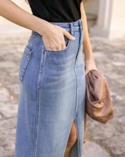 Mid-Wash Denim Midi Skirt - FINAL SALE -Active Aura Shop DenimMidiSkirt MidWash 8