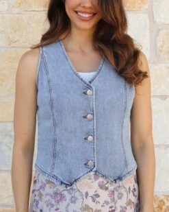 Mid-Wash Denim Vest
