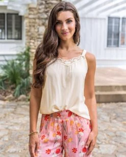 Dobby Dot Vintage Cream Lace Trim Cami - FINAL SALE -Active Aura Shop DobbyDotLaceTrimCami VintageCream 3 ee71bb63 b6f2 4e45 82de 04049c268feb