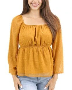 Dobby Dot Honey Gold Peplum Top -Active Aura Shop DobbyDotPeplumTop HoneyGold 1 1