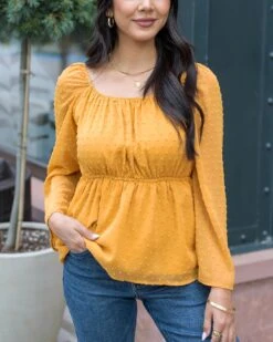 Dobby Dot Honey Gold Peplum Top