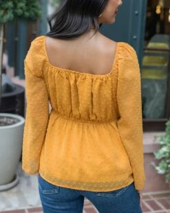 Dobby Dot Honey Gold Peplum Top -Active Aura Shop DobbyDotPeplumTop HoneyGold 5