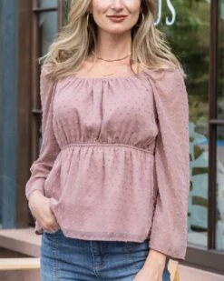 Dobby Dot Rose Dust Peplum Top
