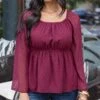 Dobby Dot Zinfandel Peplum Top -Active Aura Shop DobbyDotPeplumTop Zinfandel 5