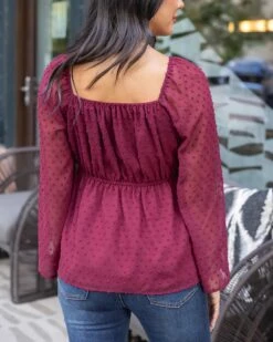 Dobby Dot Zinfandel Peplum Top 15 Dobby Dot Zinfandel Peplum Top -Active Aura Shop DobbyDotPeplumTop Zinfandel 6