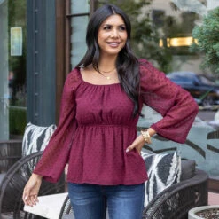 Dobby Dot Zinfandel Peplum Top 13 Dobby Dot Zinfandel Peplum Top -Active Aura Shop DobbyDotPeplumTop Zinfandel ad 10966ab7 5a23 4e46 8e06 e74a3c554ded