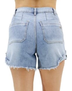 Drop Hem Denim Shorts In Light Mid-Wash -Active Aura Shop DropHemDenimShorts 3