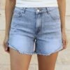 Drop Hem Denim Shorts In Light Mid-Wash -Active Aura Shop DropHemDenimShorts 5