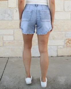 Drop Hem Denim Shorts In Light Mid-Wash -Active Aura Shop DropHemDenimShorts 8