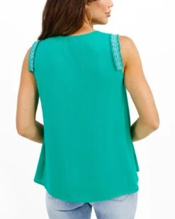 Embroidered Green Gardens Sleeveless Top -Active Aura Shop EmbroideredSleevlessTop GreenGardens 3