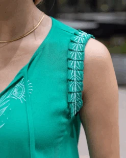 Embroidered Green Gardens Sleeveless Top -Active Aura Shop EmbroideredSleevlessTop GreenGardens 9
