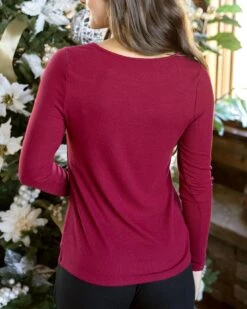Essential Vintage Red Long Sleeve Henley Tee -Active Aura Shop EssentialLongSleeveHenleyTee VintageRed 1