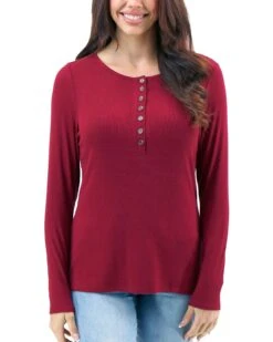 Essential Vintage Red Long Sleeve Henley Tee -Active Aura Shop EssentialLongSleeveHenleyTee VintageRed 2