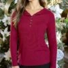 Essential Vintage Red Long Sleeve Henley Tee -Active Aura Shop EssentialLongSleeveHenleyTee VintageRed 8