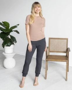 Essential Ribbed Nude Short Sleeve Fitted Tee -Active Aura Shop EssentialRibbed JoggerPants Charcoal 4 2