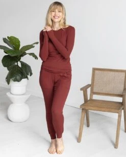 Essential Ribbed Rust Jogger Pants -Active Aura Shop EssentialRibbed JoggerPants Rust 14