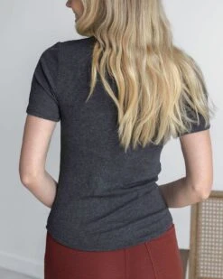 Essential Ribbed Charcoal Short Sleeve Fitted Tee -Active Aura Shop EssentialRibbed ShortSleeveFittedTee Charcoal 3 a3eb7709 277e 4468 a792 04f0fc47e01e