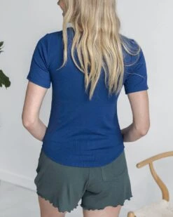 Essential Ribbed Classic Blue Short Sleeve Fitted Tee -Active Aura Shop EssentialRibbed ShortSleeveFittedTee ClassicBlue 5 8ab77787 8977 4ce0 847f 7be4c9743afb