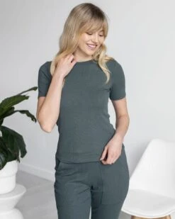 Essential Ribbed Forest Short Sleeve Fitted Tee -Active Aura Shop EssentialRibbed ShortSleeveFittedTee Forest 4 84971174 91d2 4748 9e6c 531ecc63fdbf